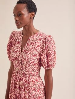 Olive Cotton Blend Midi Dress - Red Mono Floral Print -Cheap Closet Curation Store AU24 D648 OLIVE REDMONOFLORALPRINT LS 0078