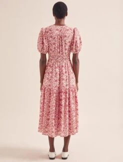 Olive Cotton Blend Midi Dress - Red Mono Floral Print -Cheap Closet Curation Store AU24 D648 OLIVE REDMONOFLORALPRINT LS 0085