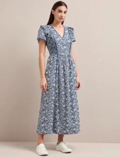 Maeve Cotton Blend Maxi Dress - Blue Mono Floral Print -Cheap Closet Curation Store AU24 D657 MAEVE BLUEMONOFLORALPRINT LS 1328