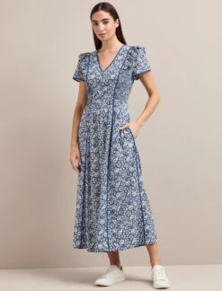 Maeve Cotton Blend Maxi Dress - Blue Mono Floral Print -Cheap Closet Curation Store AU24 D657 MAEVE BLUEMONOFLORALPRINT LS 1352