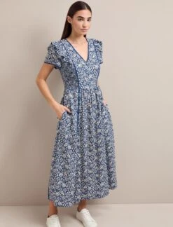 Maeve Cotton Blend Maxi Dress - Blue Mono Floral Print -Cheap Closet Curation Store AU24 D657 MAEVE BLUEMONOFLORALPRINT LS 1373