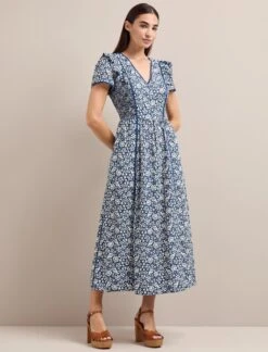 Maeve Cotton Blend Maxi Dress - Blue Mono Floral Print -Cheap Closet Curation Store AU24 D657 MAEVE BLUEMONOFLORALPRINT LS 1416