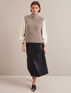 Janie Cashmere Blend Funnel Neck Sleeveless Jumper - Taupe -Cheap Closet Curation Store AU24 K156 JANICE TAUPE 1021