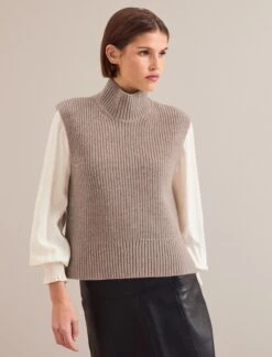 Janie Cashmere Blend Funnel Neck Sleeveless Jumper - Taupe -Cheap Closet Curation Store AU24 K156 JANICE TAUPE 1026