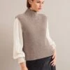 Janie Cashmere Blend Funnel Neck Sleeveless Jumper - Taupe -Cheap Closet Curation Store AU24 K156 JANICE TAUPE 1056