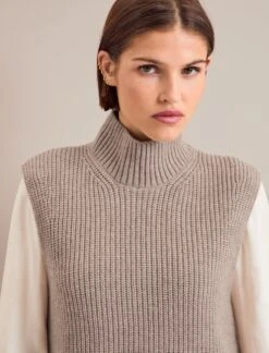 Janie Cashmere Blend Funnel Neck Sleeveless Jumper - Taupe -Cheap Closet Curation Store AU24 K156 JANICE TAUPE 1067