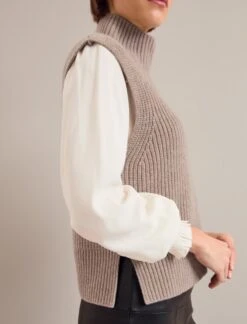 Janie Cashmere Blend Funnel Neck Sleeveless Jumper - Taupe -Cheap Closet Curation Store AU24 K156 JANICE TAUPE 1083