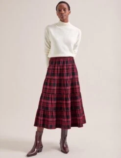 Maria Organic Cotton Seersucker Maxi Skirt - Red Black -Cheap Closet Curation Store AU24 SK185 MARIA RED BLACK LS 20190