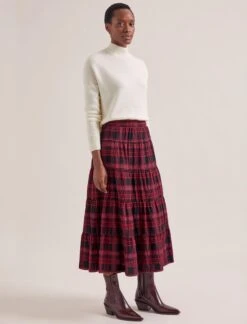 Maria Organic Cotton Seersucker Maxi Skirt - Red Black -Cheap Closet Curation Store AU24 SK185 MARIA RED BLACK LS 20237