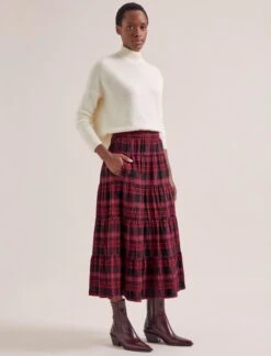 Maria Organic Cotton Seersucker Maxi Skirt - Red Black -Cheap Closet Curation Store AU24 SK185 MARIA RED BLACK LS 20241