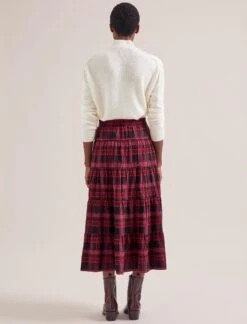 Maria Organic Cotton Seersucker Maxi Skirt - Red Black -Cheap Closet Curation Store AU24 SK185 MARIA RED BLACK LS 20267