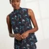 Erin Silk Sleeveless Funnel Neck Blouse - Navy Spiral Clouds Print 1 Erin Silk Sleeveless Funnel Neck Blouse - Navy Spiral Clouds Print -Cheap Closet Curation Store B122 ERIN NAVYSPIRALCLOUD LS 040