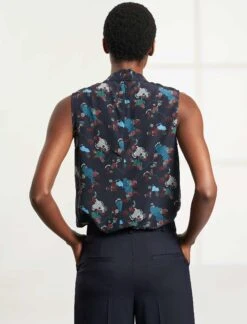 Erin Silk Sleeveless Funnel Neck Blouse - Navy Spiral Clouds Print -Cheap Closet Curation Store B122 ERIN NAVYSPIRALCLOUD LS 113
