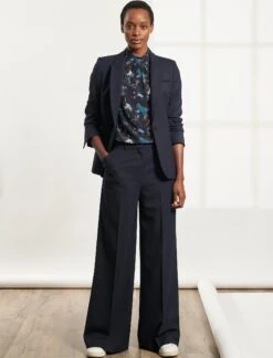 Erin Silk Sleeveless Funnel Neck Blouse - Navy Spiral Clouds Print -Cheap Closet Curation Store B122 ERIN NAVYSPIRALCLOUD LS 169