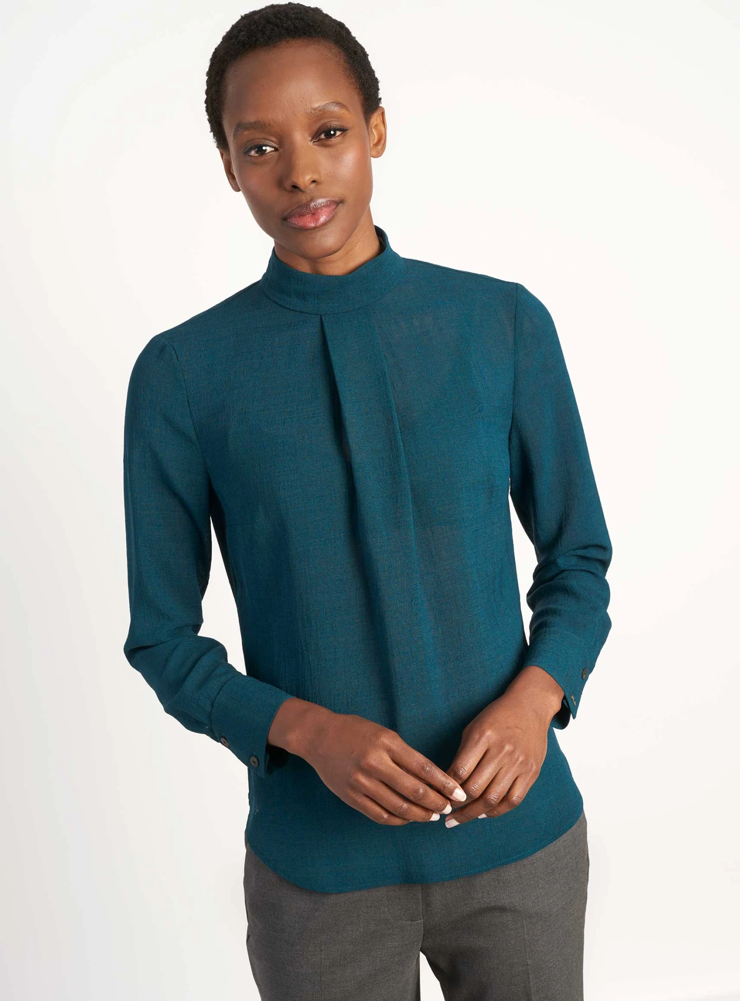 Riley Funnel Neck Blouse - Petrol Blue 5 Riley Funnel Neck Blouse - Petrol Blue - Image 3