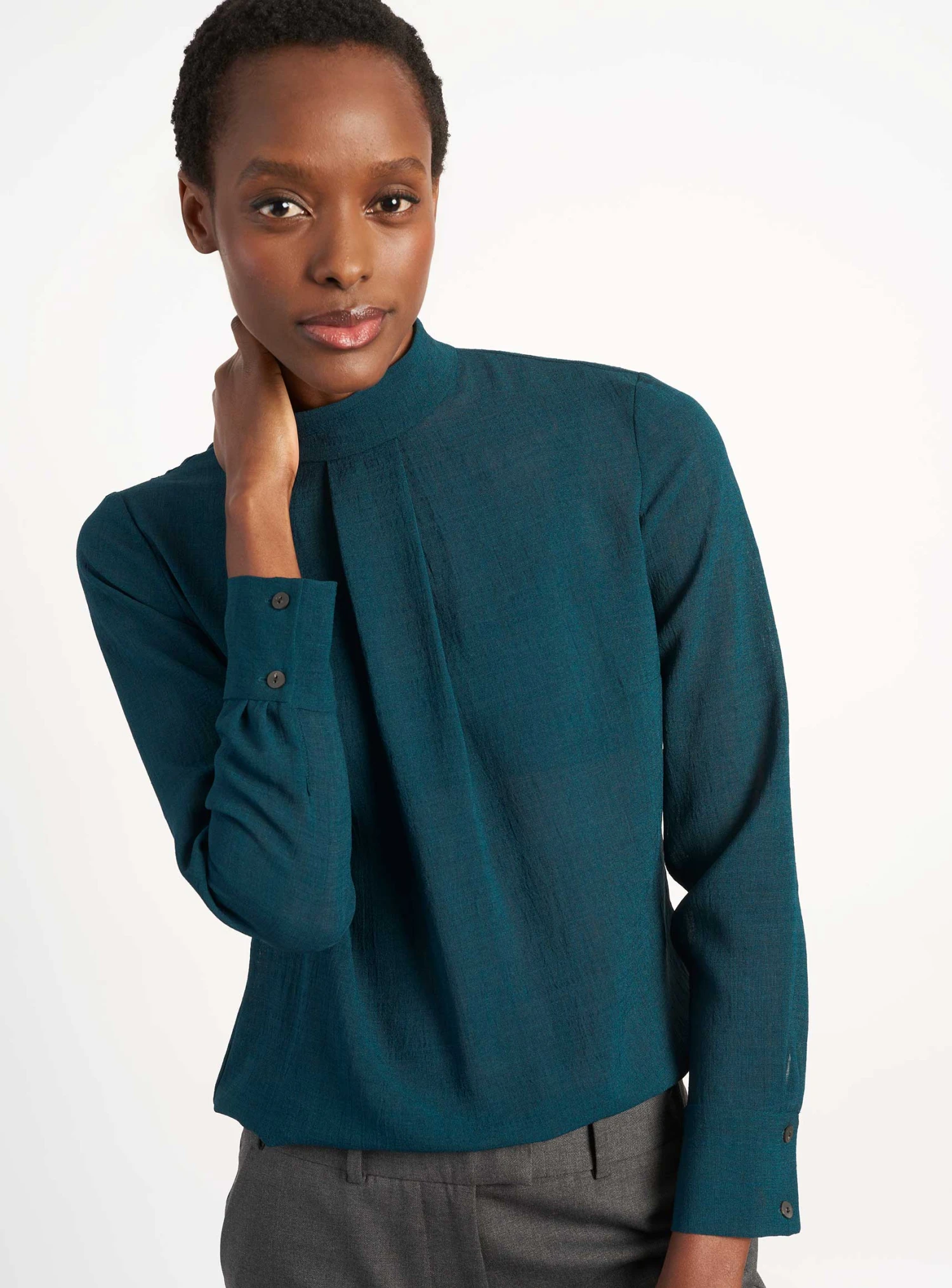 Riley Funnel Neck Blouse - Petrol Blue 3 Riley Funnel Neck Blouse - Petrol Blue