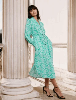 Stella Silk Midi Dress - Green Damask Print -Cheap Closet Curation Store CEFINN 240201 3886