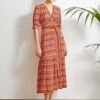 Maisie Ruffle Hem Maxi Tea Dress - Burnt Orange Chevron -Cheap Closet Curation Store D313 BURNT ORANGE CHEVRON LS 6773