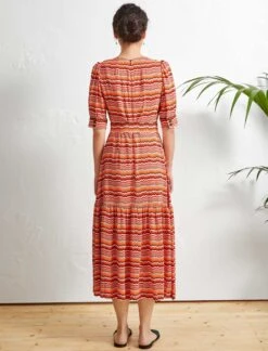 Maisie Ruffle Hem Maxi Tea Dress - Burnt Orange Chevron -Cheap Closet Curation Store D313 BURNT ORANGE CHEVRON LS 6802