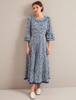 Elodie Cotton Blend Maxi Dress - Blue Mono Floral Print -Cheap Closet Curation Store ELODIE BLUE FLORAL 1117