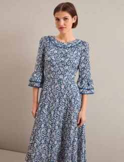Elodie Cotton Blend Maxi Dress - Blue Mono Floral Print -Cheap Closet Curation Store ELODIE BLUE FLORAL 1167