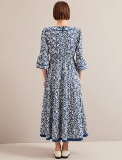 Elodie Cotton Blend Maxi Dress - Blue Mono Floral Print -Cheap Closet Curation Store ELODIE BLUE FLORAL 1192