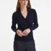 Ellen Collared V-Neck Rib Jumper - Navy