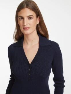 Ellen Collared V-Neck Rib Jumper - Navy -Cheap Closet Curation Store K83 Ellen Navy 14579