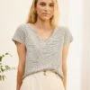 Madison Linen Blend V Neck Knit T-Shirt - White Navy Stripe -Cheap Closet Curation Store Madison 6cda99bf f10f 4b17 859a 1c63ef74ae44