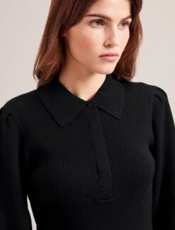 Eva Merino Wool Collared Jumper - Black -Cheap Closet Curation Store RSHT 143 EVA BLACK LS 0928