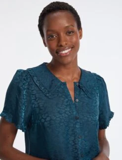 Rosa Silk Blend Blouse - Petrol Blue Leopard Pansy Print -Cheap Closet Curation Store RSHT B139 ROSA PETROL BLUE LS 4535 108658da 5d9f 4435 af03 3eef3438a334