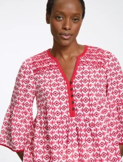 Hester Cotton Blouse - Pink Diamond Geo Print -Cheap Closet Curation Store RSHT B150 HESTER PINKDIAMONDGEOPRINT LS0107