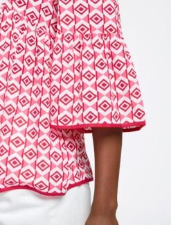 Hester Cotton Blouse - Pink Diamond Geo Print -Cheap Closet Curation Store RSHT B150 HESTER PINKDIAMONDGEOPRINT LS0122