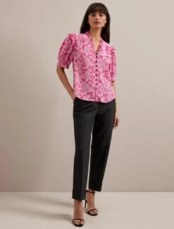 Stella Silk Blouse - Hot Pink Damask Print -Cheap Closet Curation Store RSHT B158 STELLA HOTPINKDAMASKPRINT LS 3189