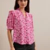 Stella Silk Blouse - Hot Pink Damask Print -Cheap Closet Curation Store RSHT B158 STELLA HOTPINKDAMASKPRINT LS 3202