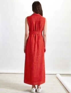 Ursula Sleeveless Maxi Shirt Dress With Pocket - Crimson/White Stripe -Cheap Closet Curation Store RSHT D295 URSULA CRIMSON WHITE STRIPE LS 3064 crop