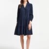 Delaney Cotton Seersucker Shirt Dress - Navy Black