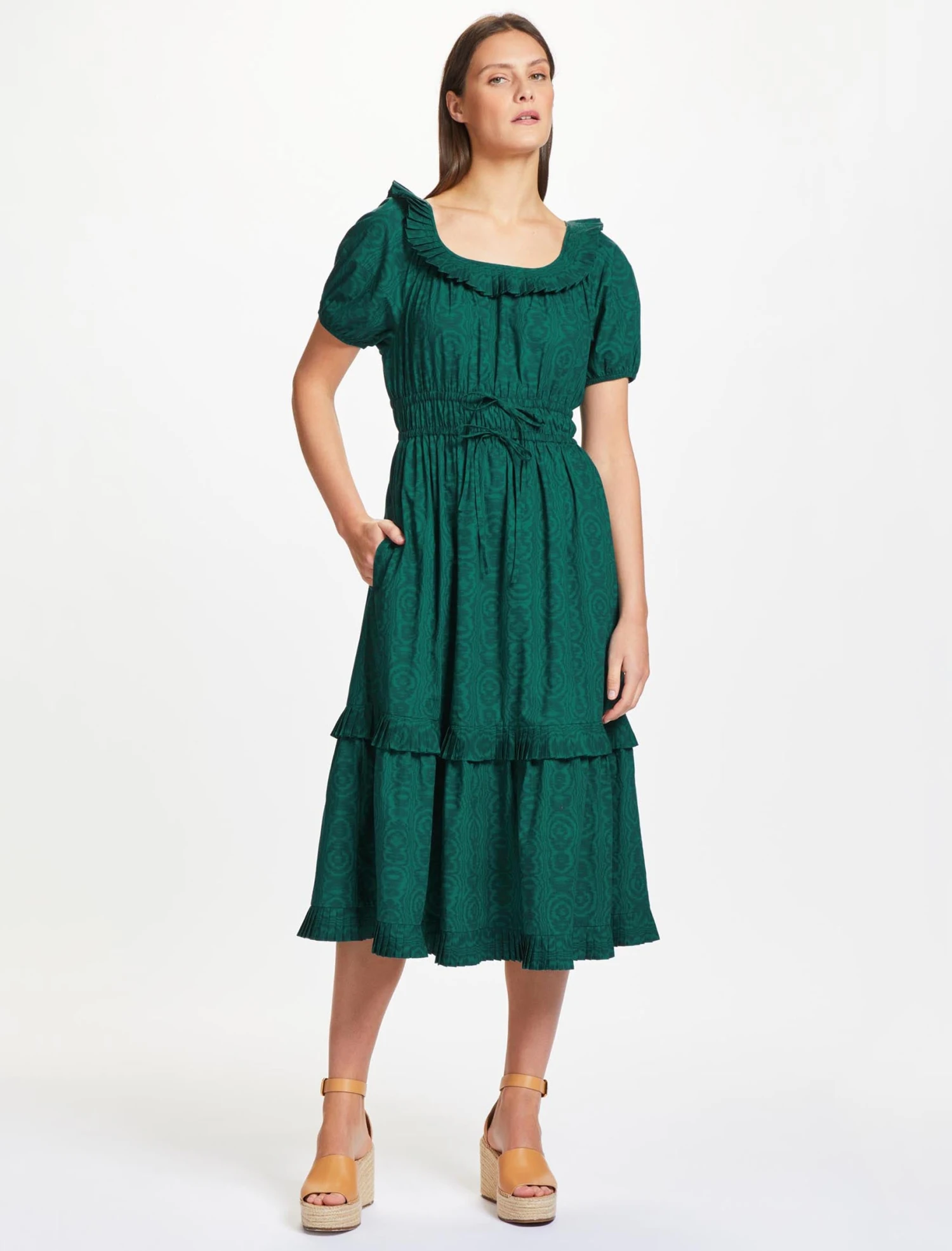 Harper Organic Cotton Midi Dress - Green Moire Print 3 Harper Organic Cotton Midi Dress - Green Moire Print