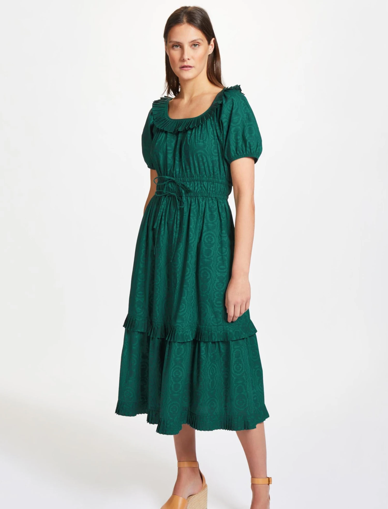 Harper Organic Cotton Midi Dress - Green Moire Print 8 Harper Organic Cotton Midi Dress - Green Moire Print - Image 6
