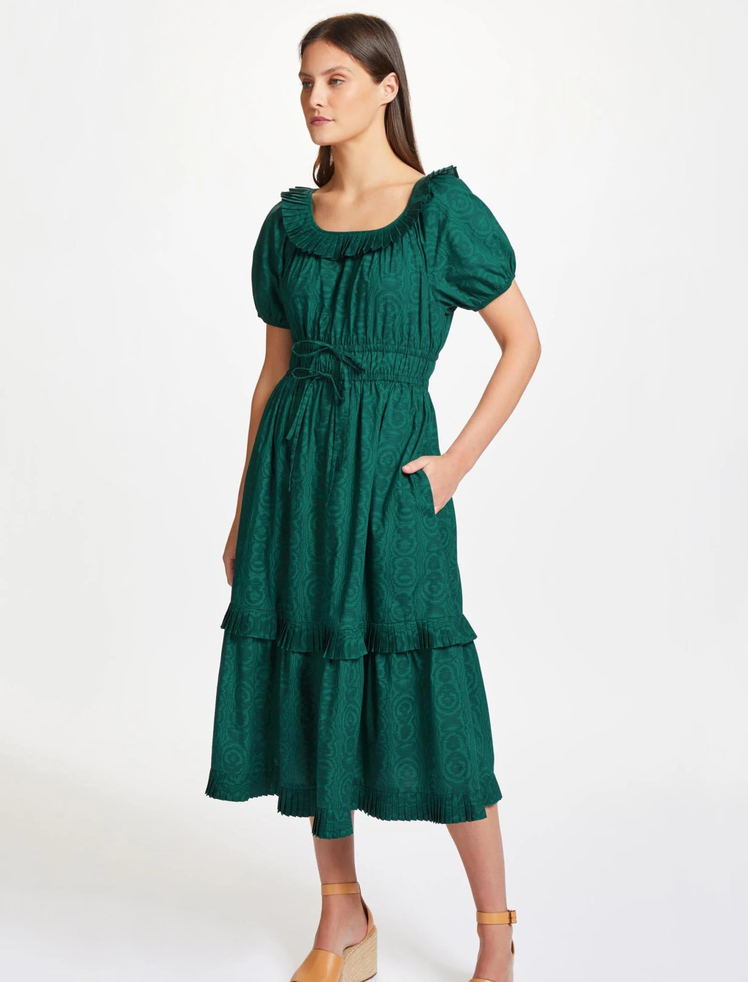 Harper Organic Cotton Midi Dress - Green Moire Print 4 Harper Organic Cotton Midi Dress - Green Moire Print - Image 2