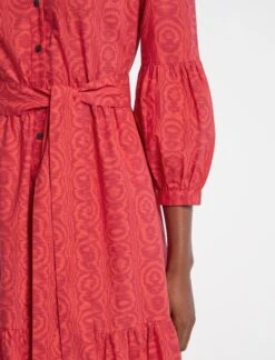 Alice Organic Cotton Maxi Shirt Dress - Red Moire Print -Cheap Closet Curation Store RSHT D433 ALICE REDMOIREPRINT LS 3741