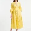 Alice Organic Cotton Maxi Shirt Dress - Yellow Moire Print
