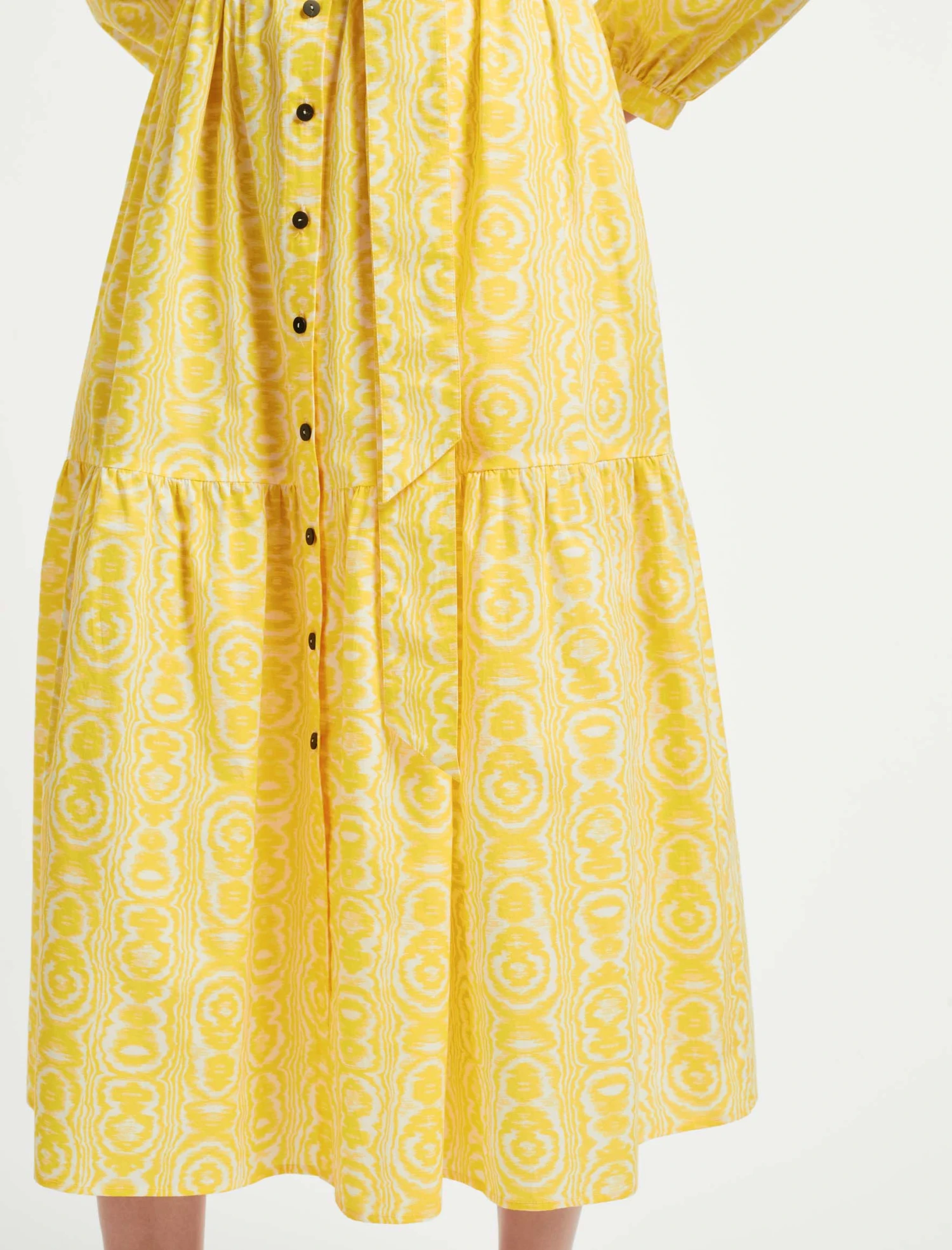 Alice Organic Cotton Maxi Shirt Dress - Yellow Moire Print 6 Alice Organic Cotton Maxi Shirt Dress - Yellow Moire Print - Image 4