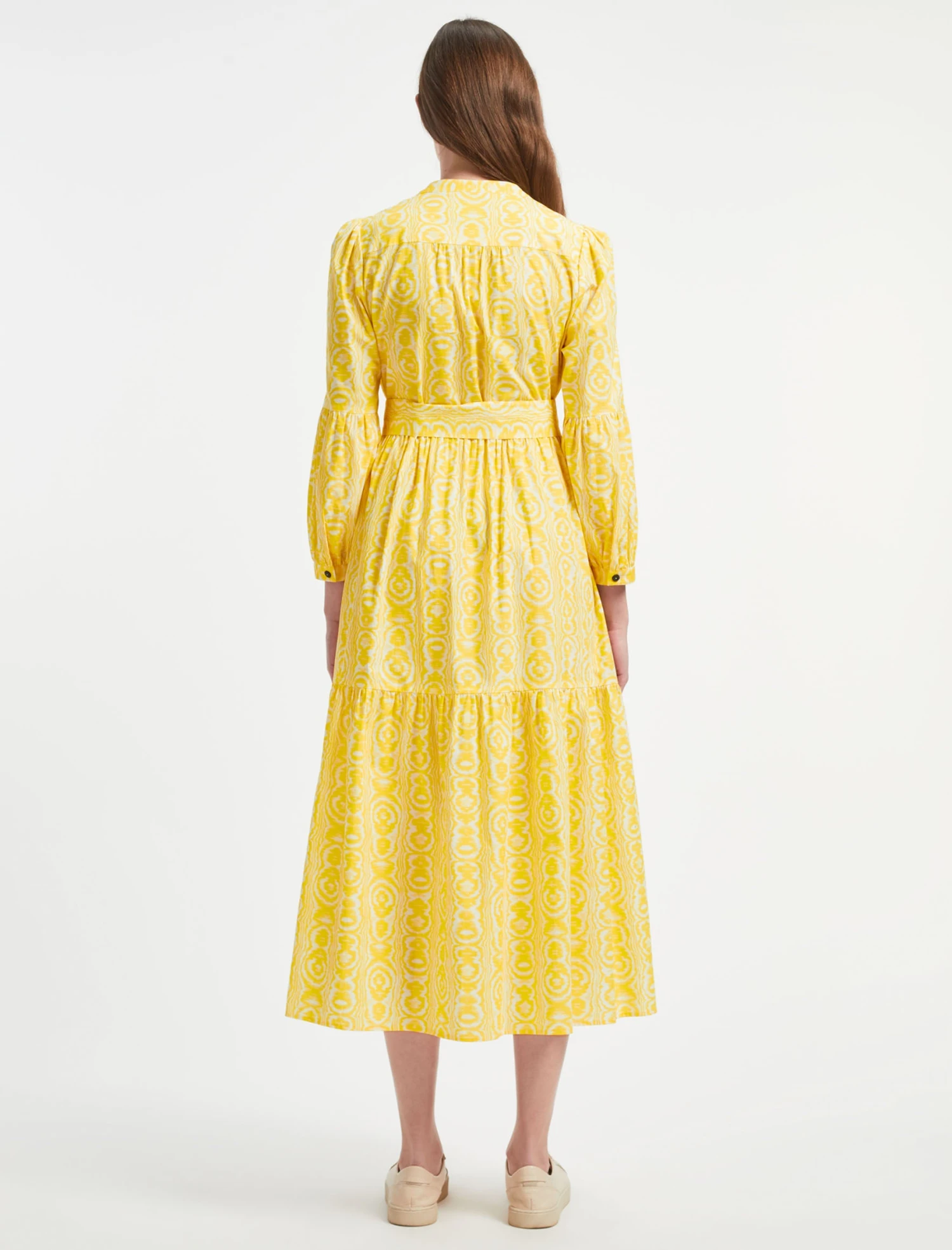 Alice Organic Cotton Maxi Shirt Dress - Yellow Moire Print 5 Alice Organic Cotton Maxi Shirt Dress - Yellow Moire Print - Image 3