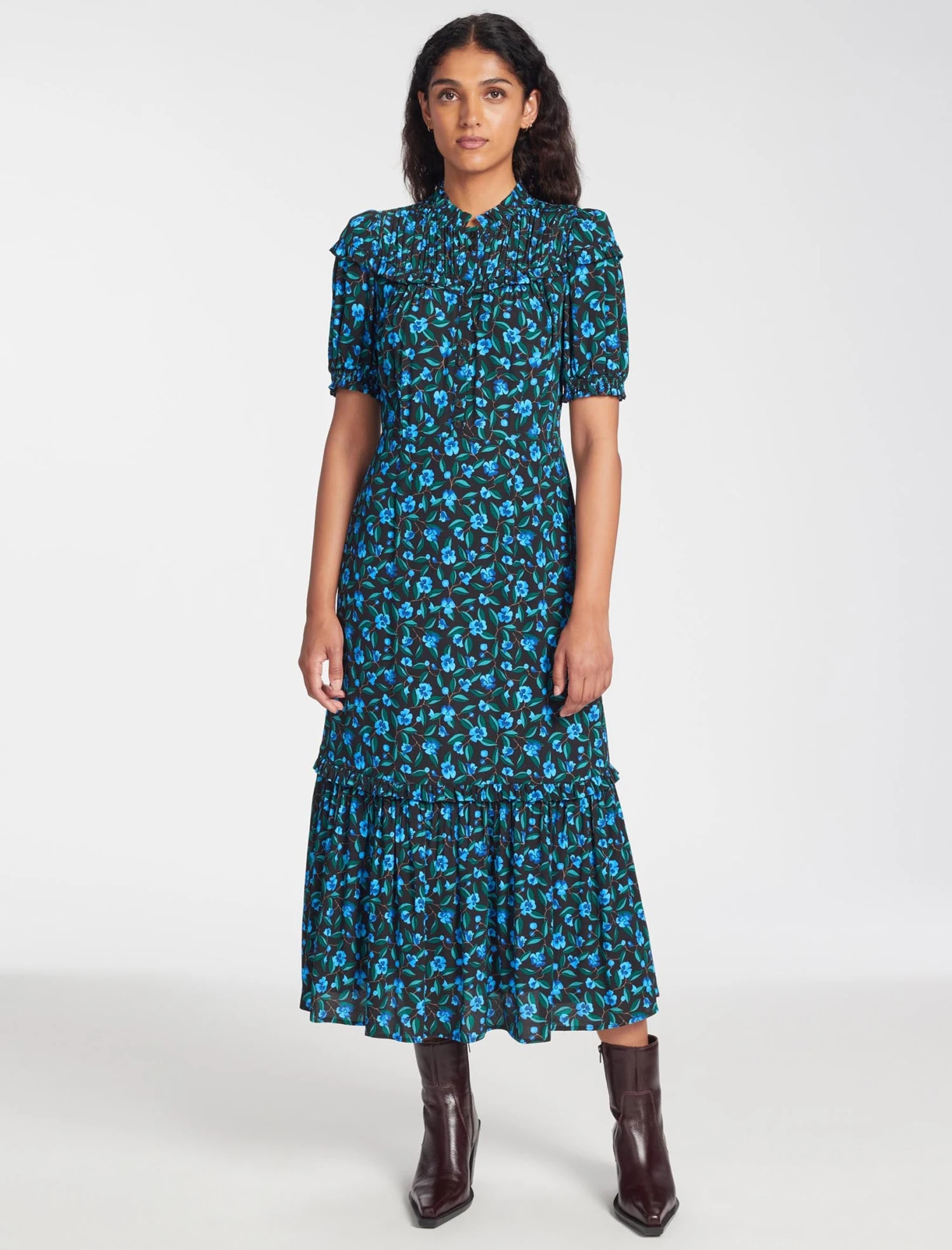 Hermione Maxi Dress - Black Blue Deco Floral Print 3 Hermione Maxi Dress - Black Blue Deco Floral Print