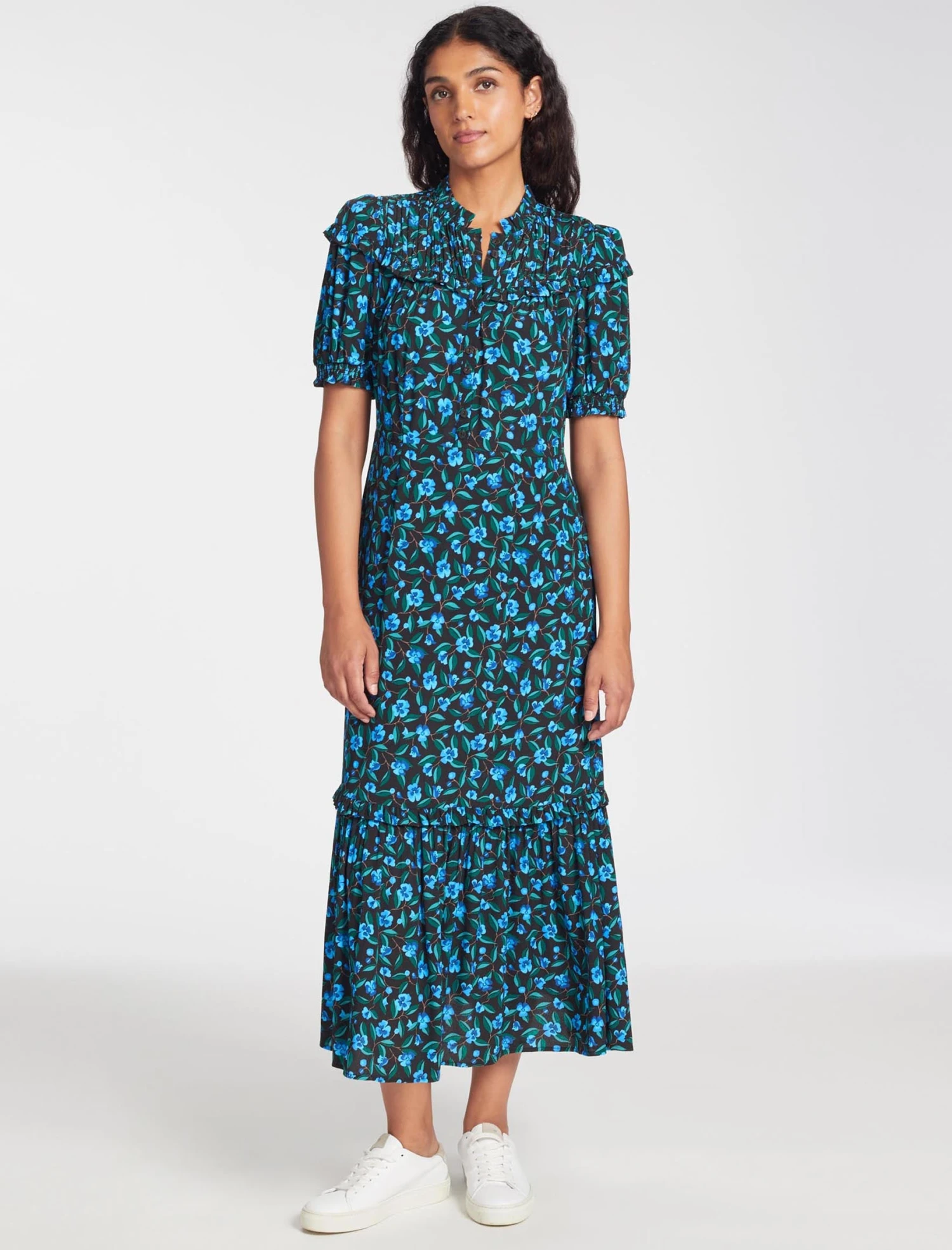 Hermione Maxi Dress - Black Blue Deco Floral Print 4 Hermione Maxi Dress - Black Blue Deco Floral Print - Image 2