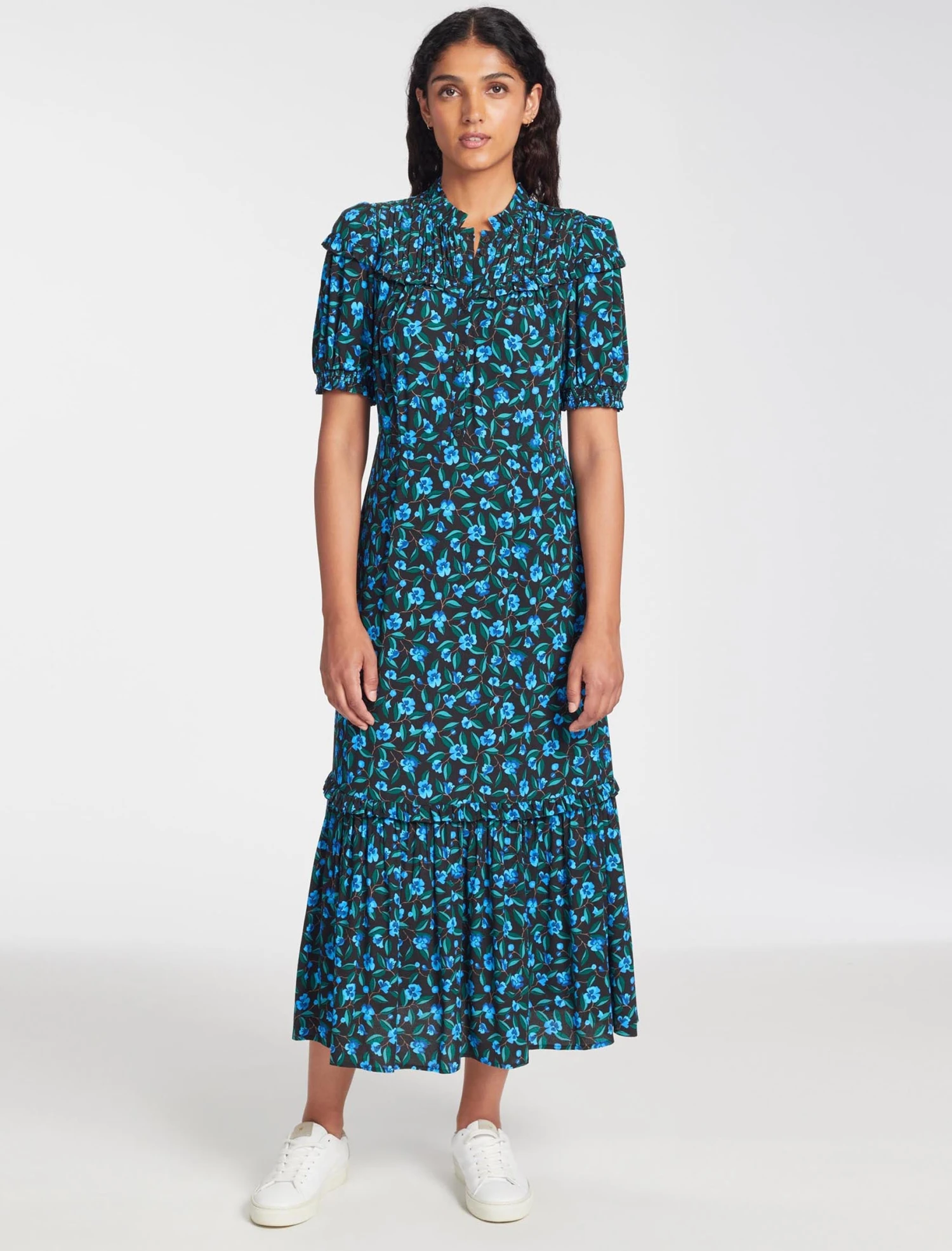 Hermione Maxi Dress - Black Blue Deco Floral Print 5 Hermione Maxi Dress - Black Blue Deco Floral Print - Image 3