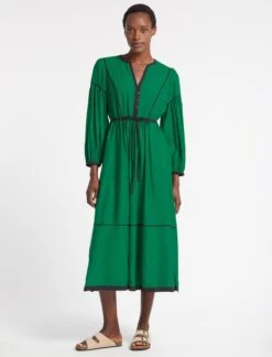 Salone Linen Blend Maxi Dress - Emerald Green Black
