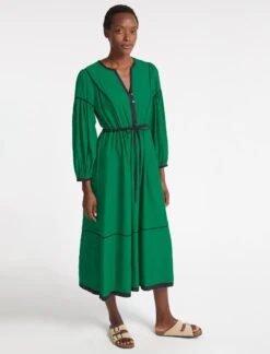Salone Linen Blend Maxi Dress - Emerald Green Black -Cheap Closet Curation Store RSHT D522 SALONE EMERALDGREENBLACK LS 3904