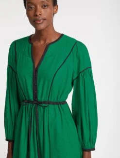 Salone Linen Blend Maxi Dress - Emerald Green Black -Cheap Closet Curation Store RSHT D522 SALONE EMERALDGREENBLACK LS 3912